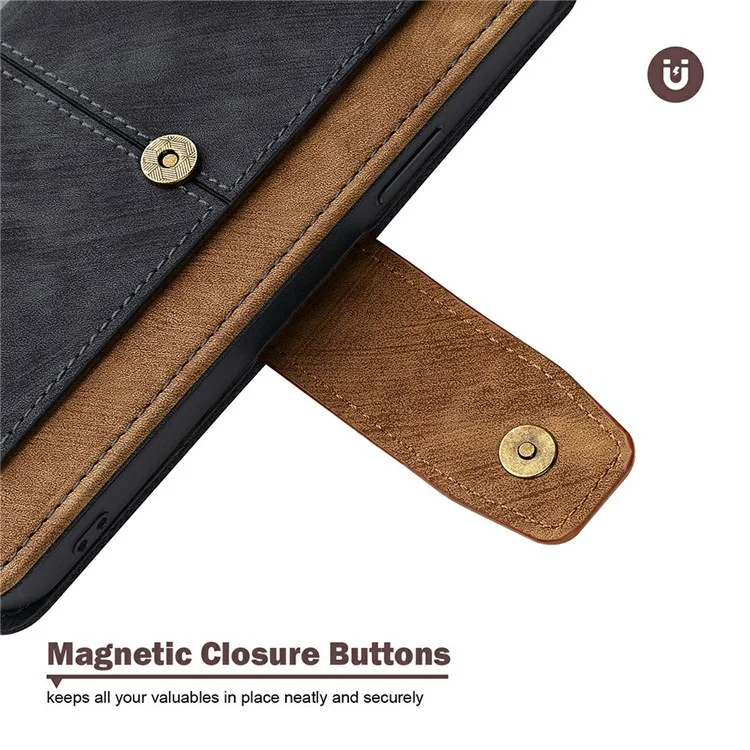 Capa para vivo Y29s 5G / Y04 4G com Bloqueio RFID, Divisão de Cores, Couro PU, Carteira para Celular - Preto