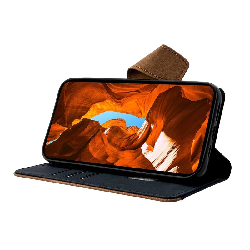 For Honor X8c 4G Case RFID Blocking Color Splicing PU Leather Wallet Phone Cover - Black