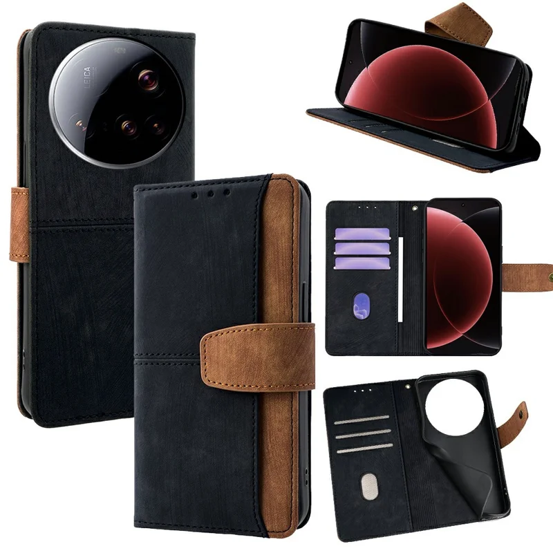 Für Xiaomi 15 Ultra Hülle RFID-blockierende Farbsplitter-PU-Ledertasche Handyhülle - Schwarz