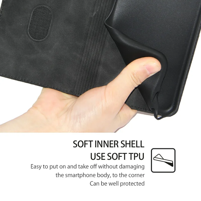 For Honor X8c 4G Case Card Holder PU Leather Magnetic Closing Phone Cover - Black
