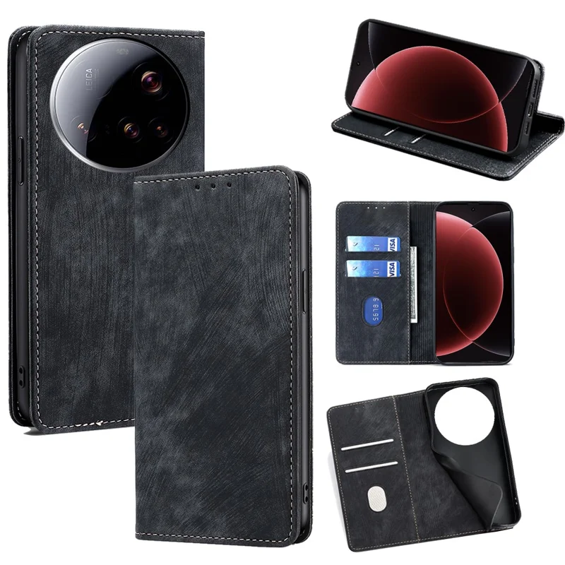 For Xiaomi 15 Ultra Case RFID Blocking Wallet Leather Phone Cover - Black