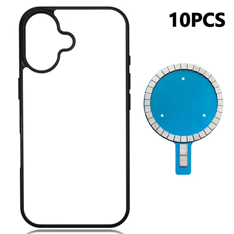 10 Pezzi per iPhone 16 Cover Fai-da-Te Trasferimento Termico TPU + PC Retro Telefono con Anello Magnetico