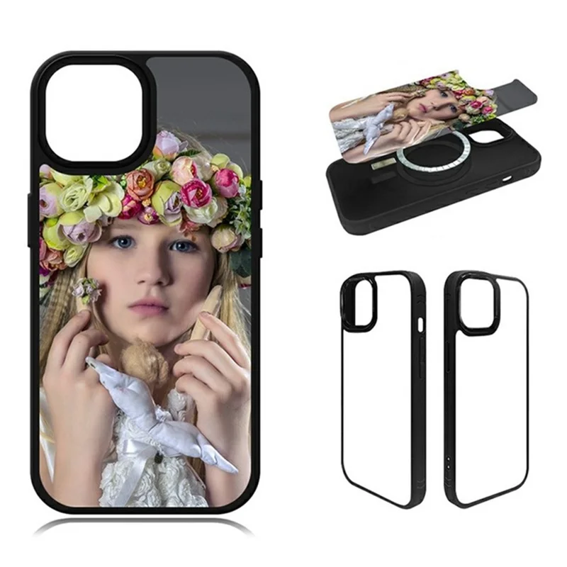 10Pcs For iPhone 14 Pro Max Case DIY Blank Heat Transfer TPU + PC Phone Back Cover with Magnetic Ring