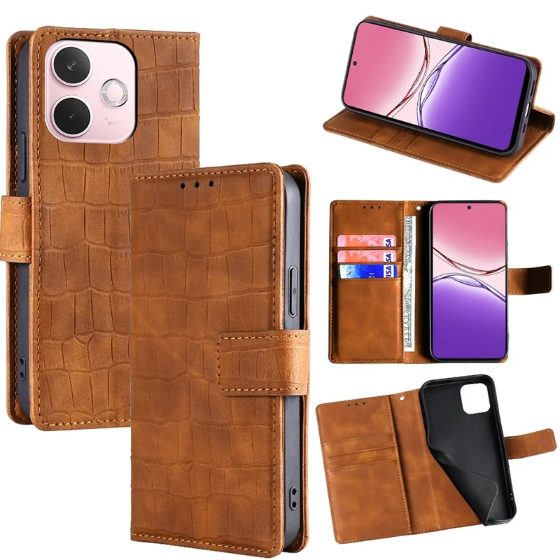 For Oppo A5 Pro 4G (Global) / 5G (Global) / A5 Energy 5G (China) Case Crocodile Texture PU Leather Phone Cover - Brown