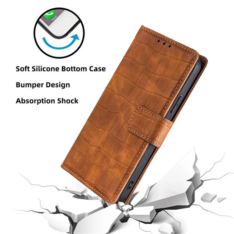 Capa de Couro PU com Textura de Crocodilo para Vivo Y29s 5G / Y04 4G - Marrom