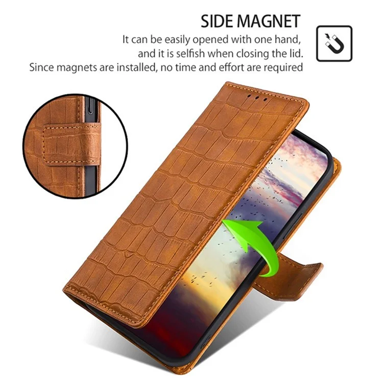 Capa de Couro PU com Textura de Crocodilo para Vivo Y29s 5G / Y04 4G - Marrom