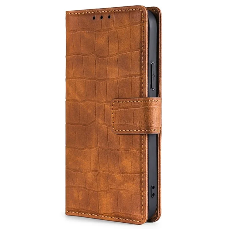 Capa de Couro PU com Textura de Crocodilo para Vivo Y29s 5G / Y04 4G - Marrom