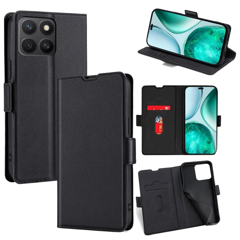 Voor Honor X8c 4G hoesje met kaarthouder PU lederen telefoonhoes - Zwart