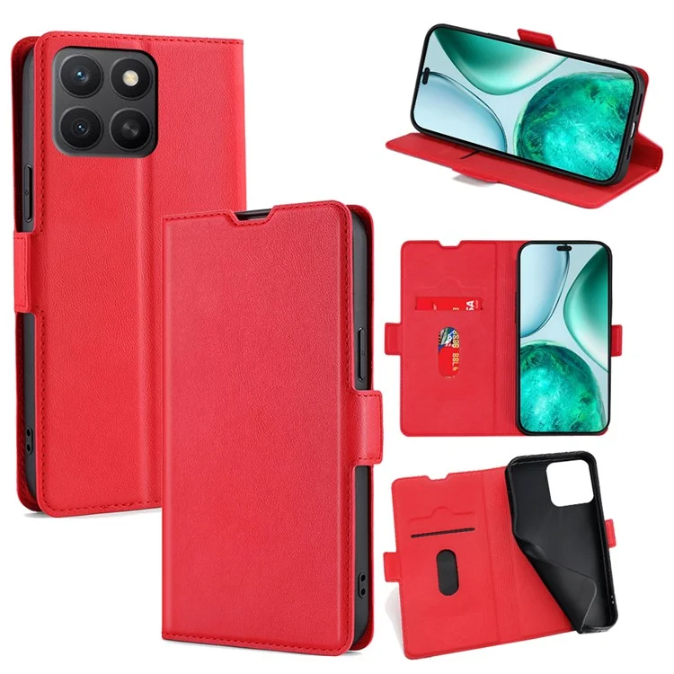 For Honor X8c 4G Case Card Holder PU Leather Phone Cover - Red