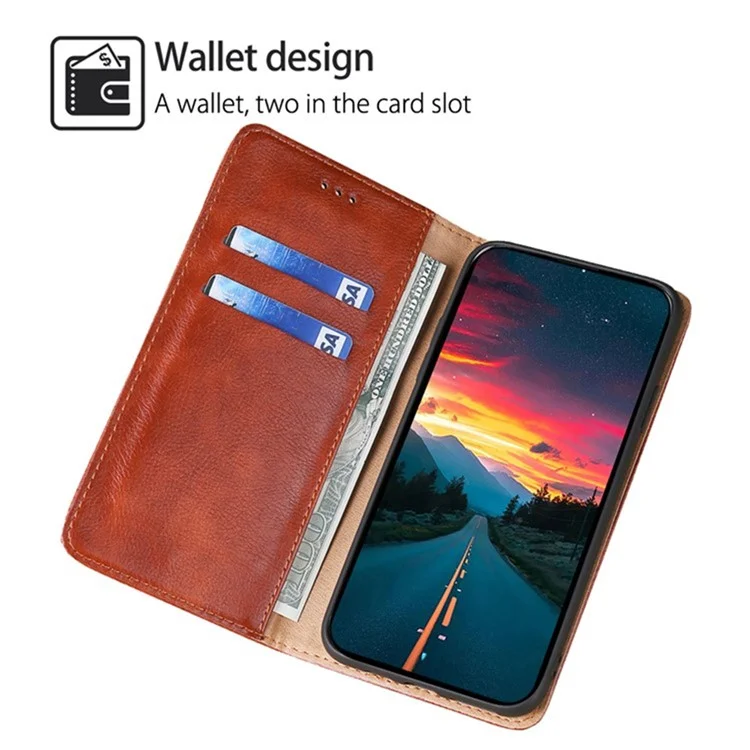 Capa carteira de couro PU magnética auto-absorvente para vivo Y04 4G / Y29s 5G - Marrom