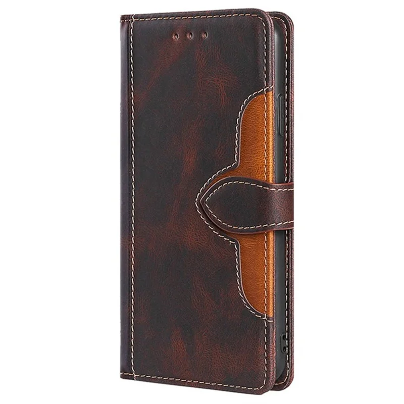 Étui en cuir pour vivo V50 5G avec fermoir magnétique et motif chapeau de paille - Marron