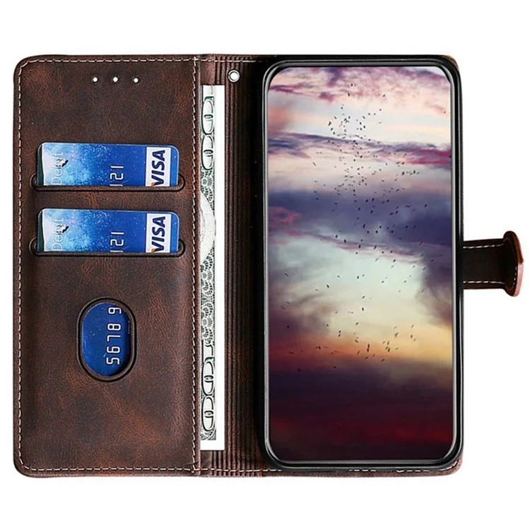 Capa de Couro para Vivo Y29s 5G / Y04 4G com Carteira, Fecho Magnético e Detalhe de Chapéu de Palha - Marrom