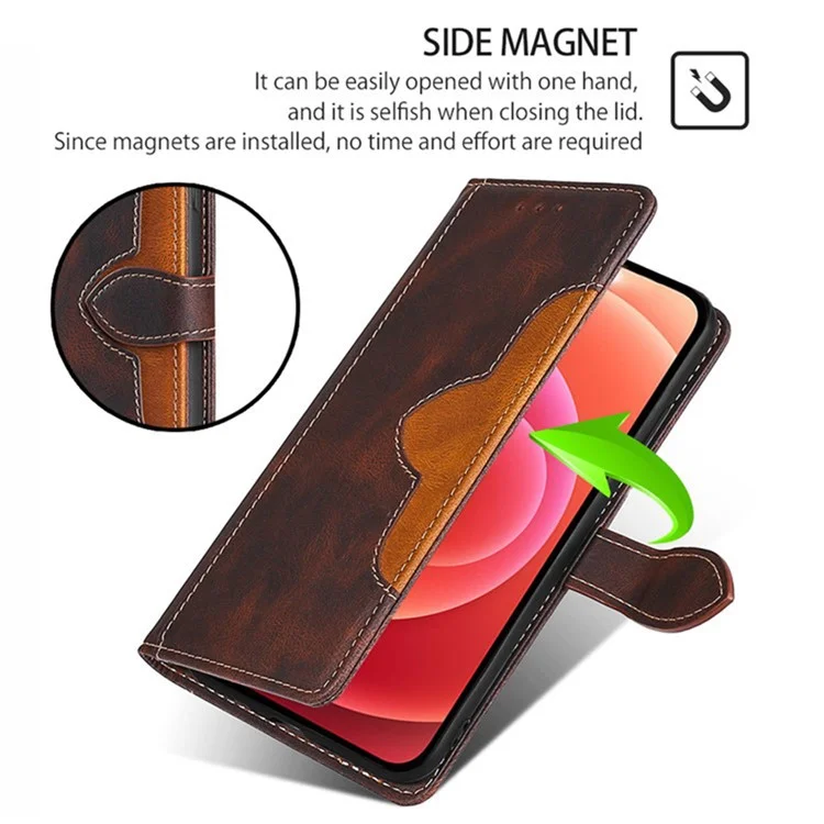 Capa de Couro para Vivo Y29s 5G / Y04 4G com Carteira, Fecho Magnético e Detalhe de Chapéu de Palha - Marrom