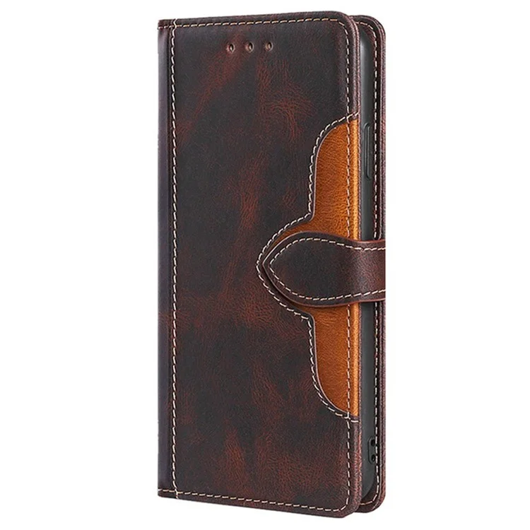 Capa de Couro para Vivo Y29s 5G / Y04 4G com Carteira, Fecho Magnético e Detalhe de Chapéu de Palha - Marrom