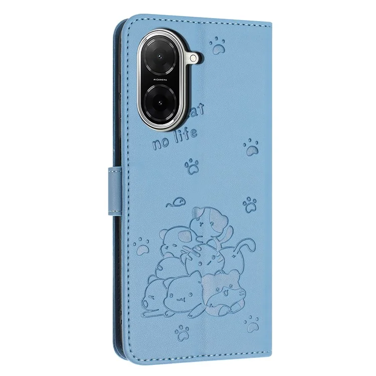 Étui Portefeuille pour Xiaomi Redmi A5 4G (171,7mm) / Poco C71 4G Empreinte de Chats en Cuir avec Lanière - Bleu