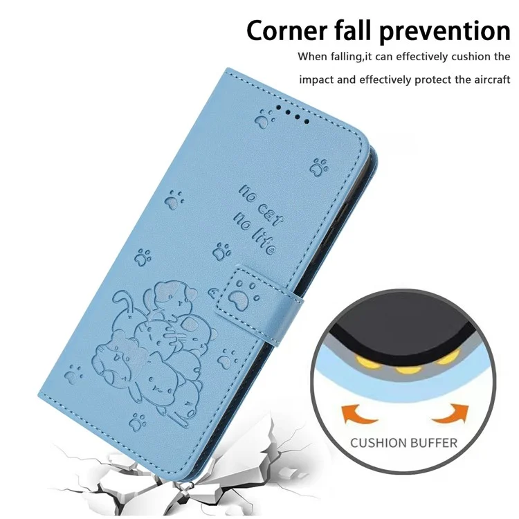 Wallet Case für Xiaomi Poco F7 Ultra 5G / F7 Pro 5G / Redmi K80 5G / K80 Pro 5G Katzen-Prägung Lederhandy-Cover mit Riemen - Blau