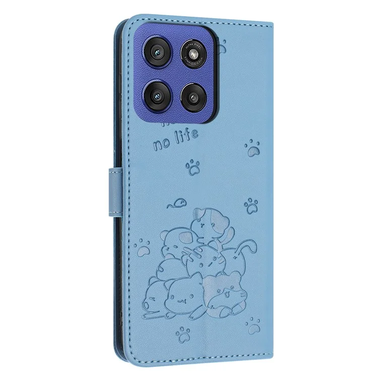 Custodia Portafoglio per Motorola Edge 60 Fusion 5G / Edge (2025) 5G Impronta di Gatti in Pelle con Cinturino - Blu