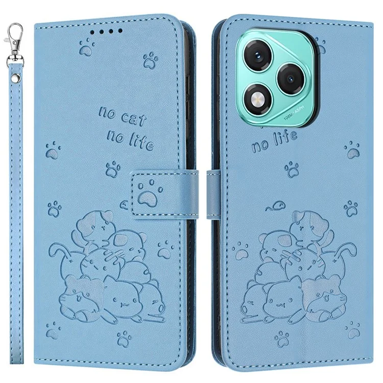Wallet Case for Honor 400 Lite 5G Cats Imprint Leather Phone Cover with Strap - Blue