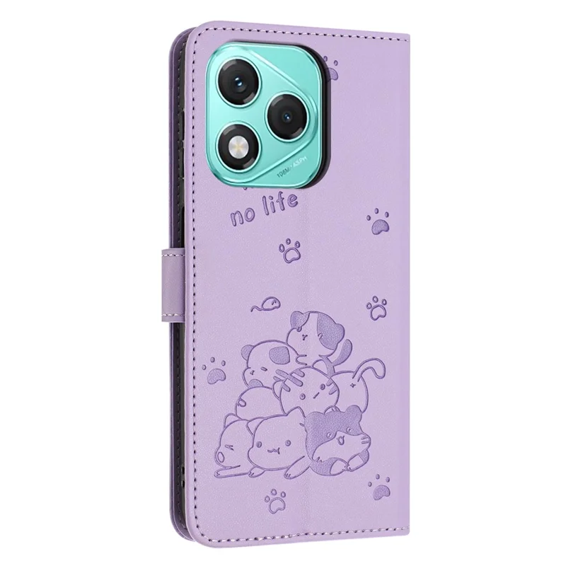 Wallet Case for Honor 400 Lite 5G Cats Imprint Leather Phone Cover with Strap - Purple