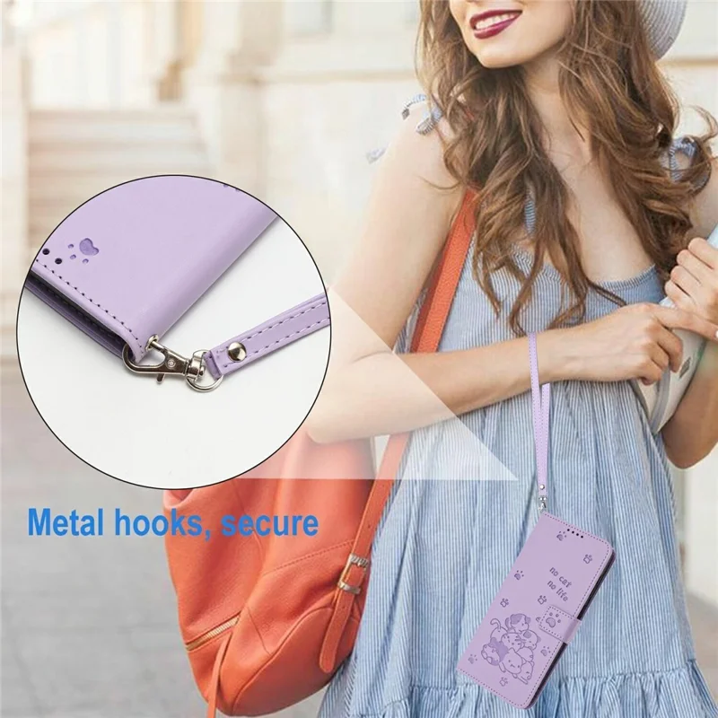 Wallet Case for Honor 400 Lite 5G Cats Imprint Leather Phone Cover with Strap - Purple