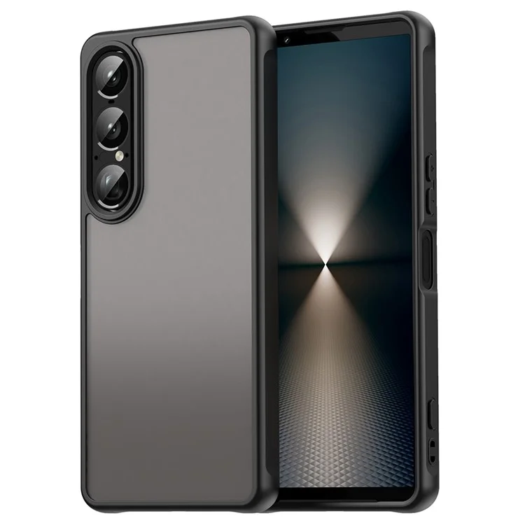 Pour étui Sony Xperia 1 VII Antichoc à Coussins d'Air Givré Transparent PC + TPU Protection Arrière Téléphone - Noir