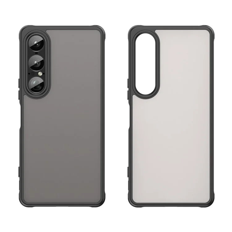 Pour étui Sony Xperia 1 VII Antichoc à Coussins d'Air Givré Transparent PC + TPU Protection Arrière Téléphone - Noir