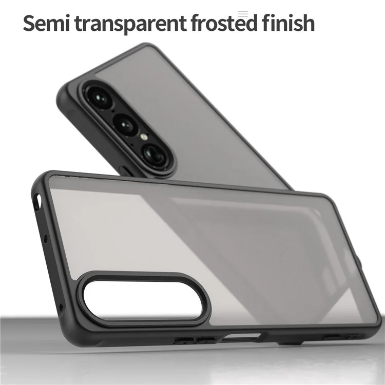 Pour étui Sony Xperia 1 VII Antichoc à Coussins d'Air Givré Transparent PC + TPU Protection Arrière Téléphone - Noir