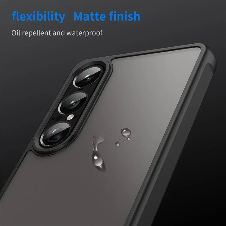 Pour étui Sony Xperia 1 VII Antichoc à Coussins d'Air Givré Transparent PC + TPU Protection Arrière Téléphone - Noir