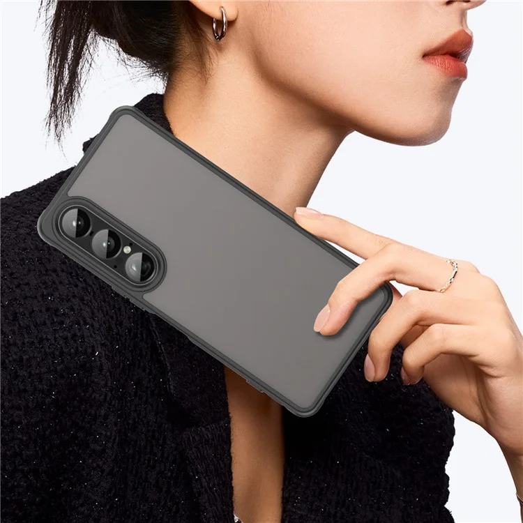 Pour étui Sony Xperia 1 VII Antichoc à Coussins d'Air Givré Transparent PC + TPU Protection Arrière Téléphone - Noir