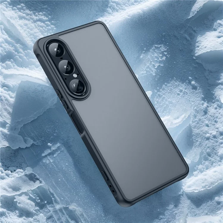 Pour étui Sony Xperia 1 VII Antichoc à Coussins d'Air Givré Transparent PC + TPU Protection Arrière Téléphone - Noir