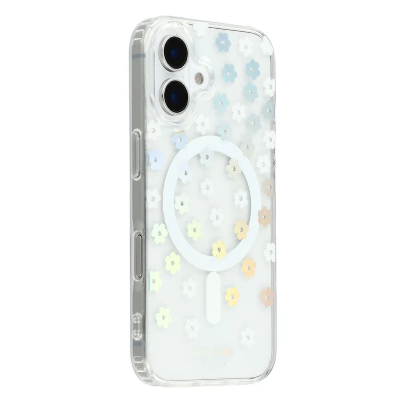 For iPhone 16 Plus Case Compatible with MagSafe Laser Flower PC+TPU Clear Phone Cover - Cream Flowers
