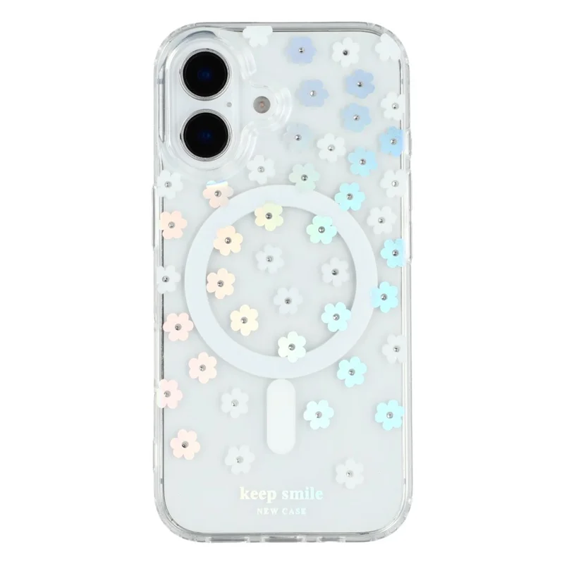 For iPhone 16 Plus Case Compatible with MagSafe Laser Flower PC+TPU Clear Phone Cover - Cream Flowers
