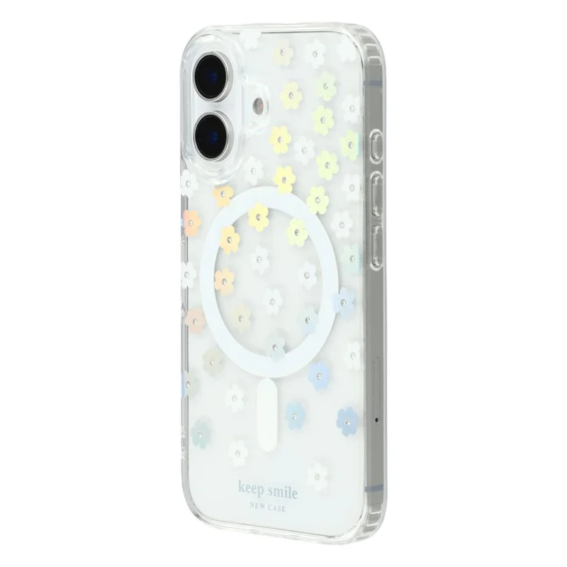 For iPhone 16 Plus Case Compatible with MagSafe Laser Flower PC+TPU Clear Phone Cover - Cream Flowers