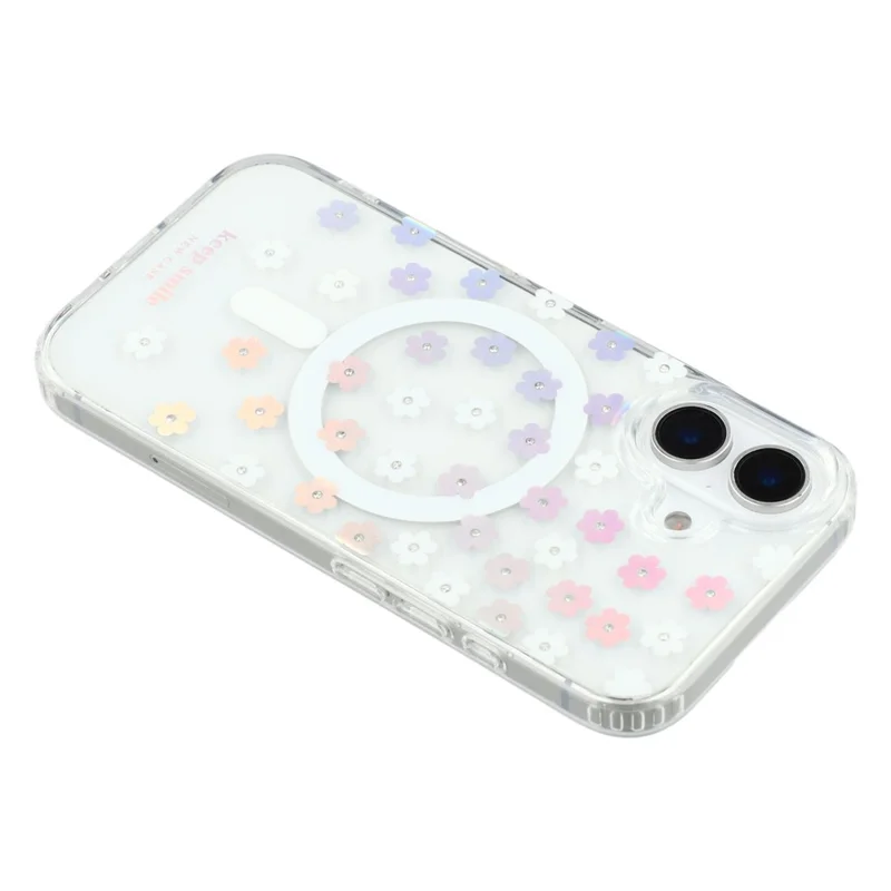 For iPhone 16 Plus Case Compatible with MagSafe Laser Flower PC+TPU Clear Phone Cover - Cream Flowers