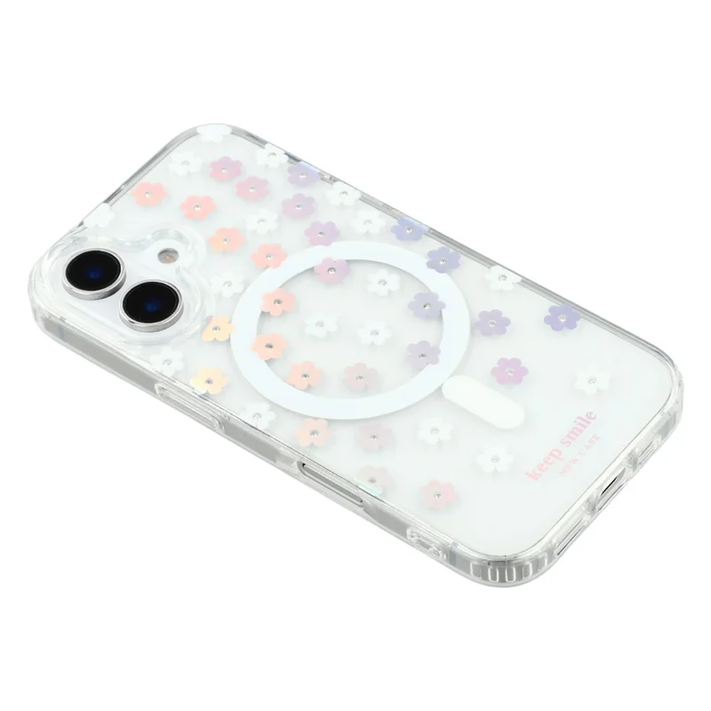 For iPhone 16 Plus Case Compatible with MagSafe Laser Flower PC+TPU Clear Phone Cover - Cream Flowers