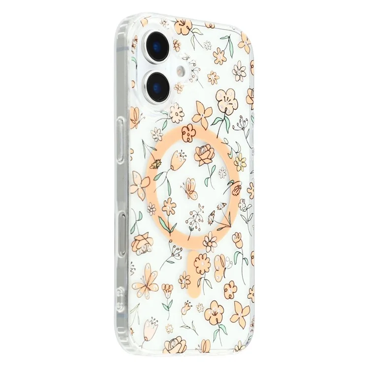 For iPhone 16 Case Compatible with MagSafe Laser Flower PC+TPU Clear Phone Cover - Tulip
