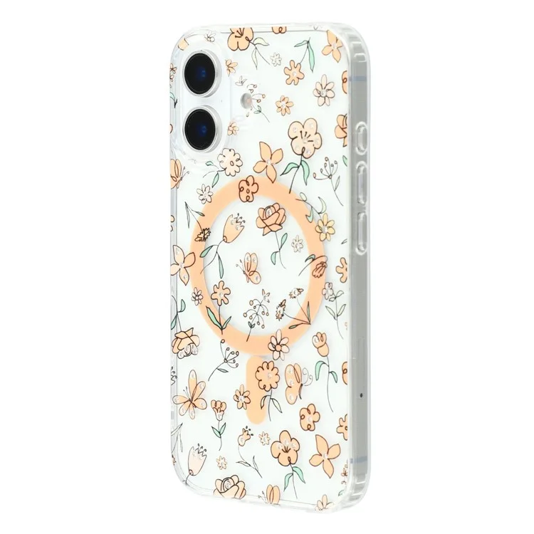 For iPhone 16 Case Compatible with MagSafe Laser Flower PC+TPU Clear Phone Cover - Tulip