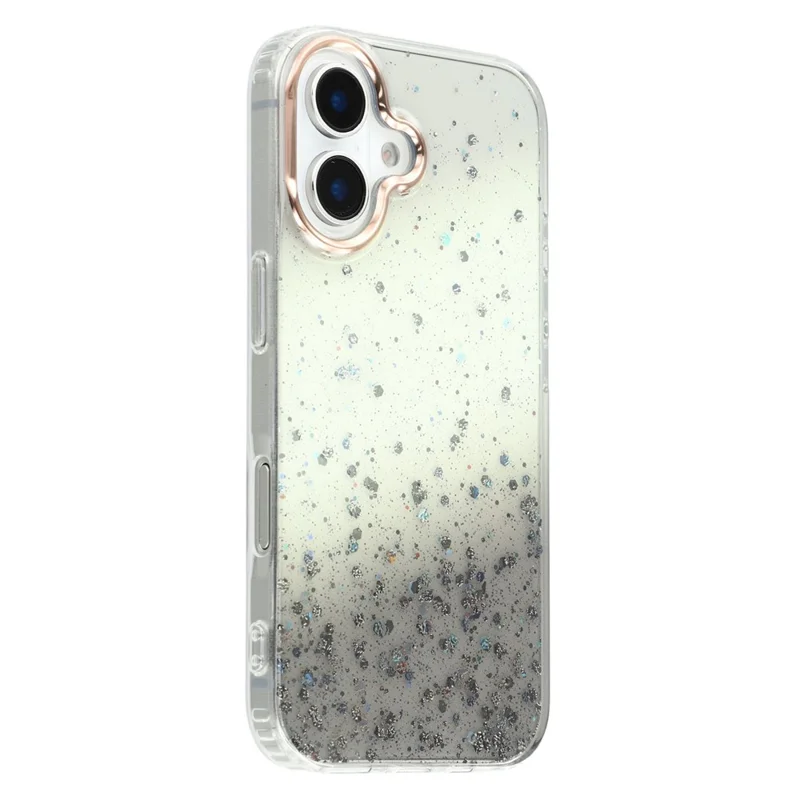 For iPhone 16 Plus Case IMD Bling Glitter PC+TPU Protective Cover - Black
