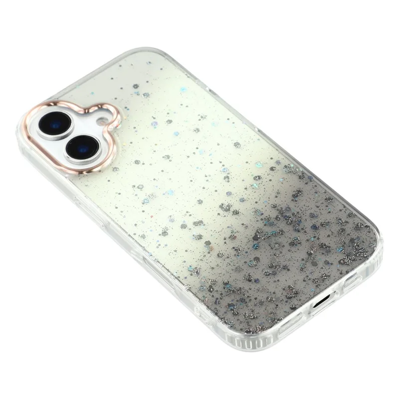 For iPhone 16 Plus Case IMD Bling Glitter PC+TPU Protective Cover - Black