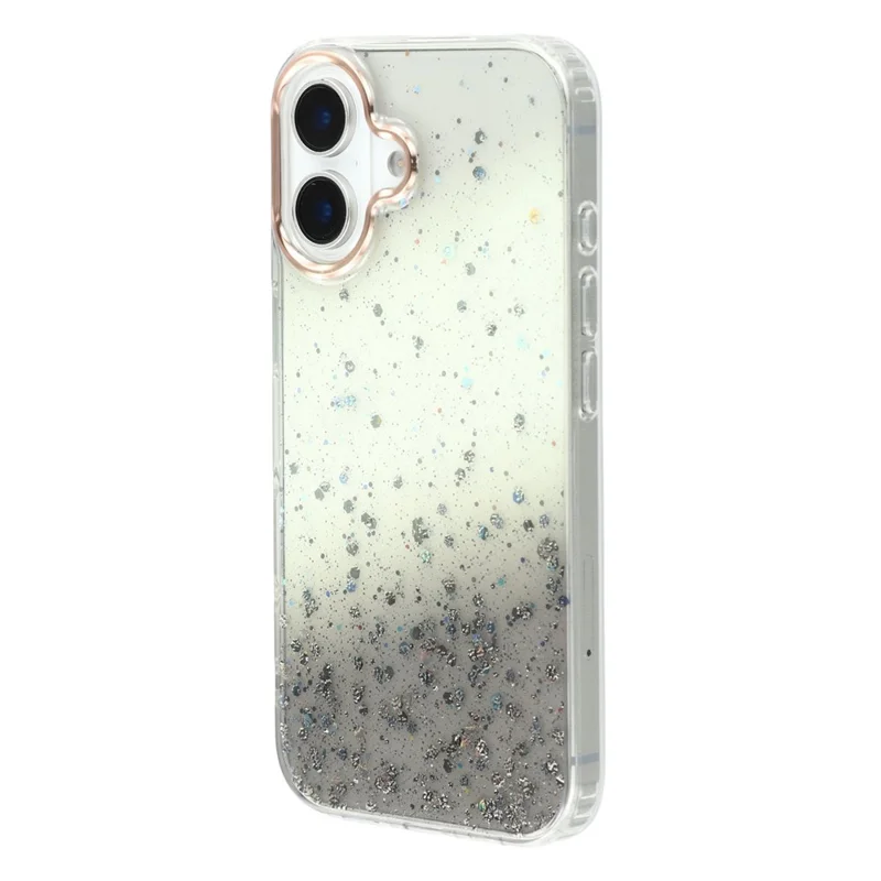For iPhone 16 Case IMD Bling Glitter PC+TPU Protective Cover - Black