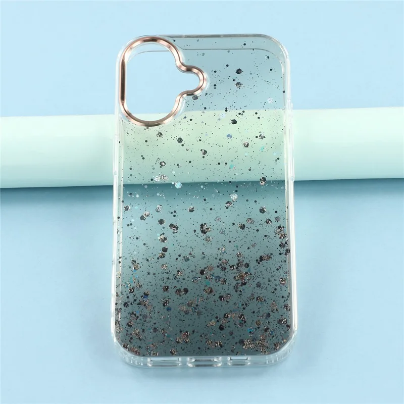 For iPhone 16 Case IMD Bling Glitter PC+TPU Protective Cover - Black