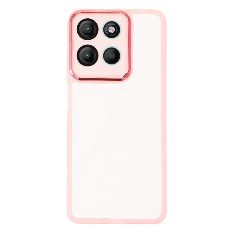 Capa para Motorola Moto G15 4G com Moldura de Câmera Galvanizada em TPU - Transparente Rosa
