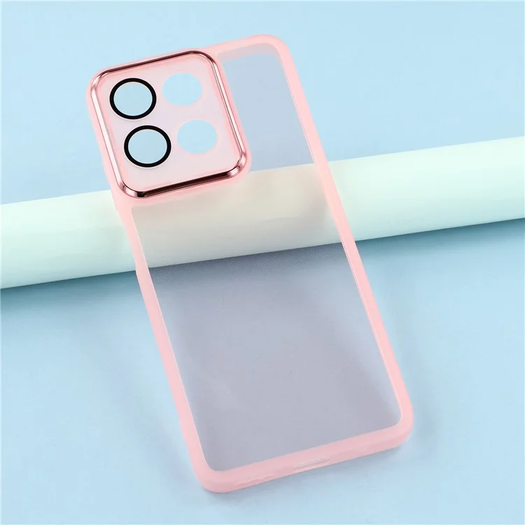 Capa para Motorola Moto G15 4G com Moldura de Câmera Galvanizada em TPU - Transparente Rosa
