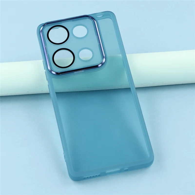 For Xiaomi Redmi Note 14S 4G Case Electroplated Camera Frame TPU Phone Cover - Transparent Blue