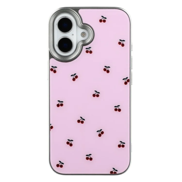 Чехол для iPhone 16 с лакированным узором из ТПУ + акрила + стекла - Вишни