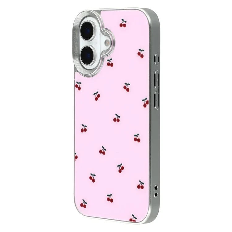 Чехол для iPhone 16 с лакированным узором из ТПУ + акрила + стекла - Вишни