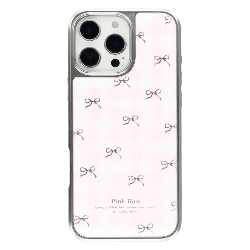 For iPhone 16 Pro Max Case Lacquered Epoxy Pattern TPU + Acrylic Phone Cover Large Camera Cutout - Bows
