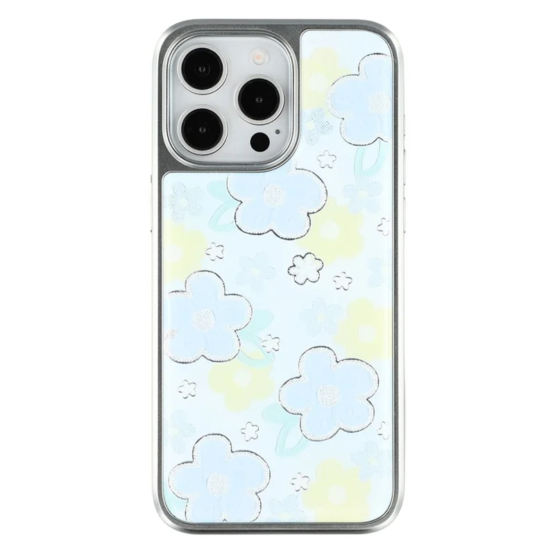 For iPhone 15 Pro Max Case Lacquered Epoxy Pattern TPU + Acrylic Phone Cover Large Camera Cutout - Flowers