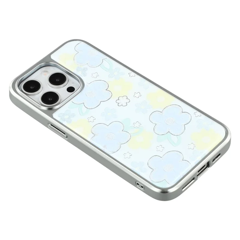 For iPhone 15 Pro Max Case Lacquered Epoxy Pattern TPU + Acrylic Phone Cover Large Camera Cutout - Flowers