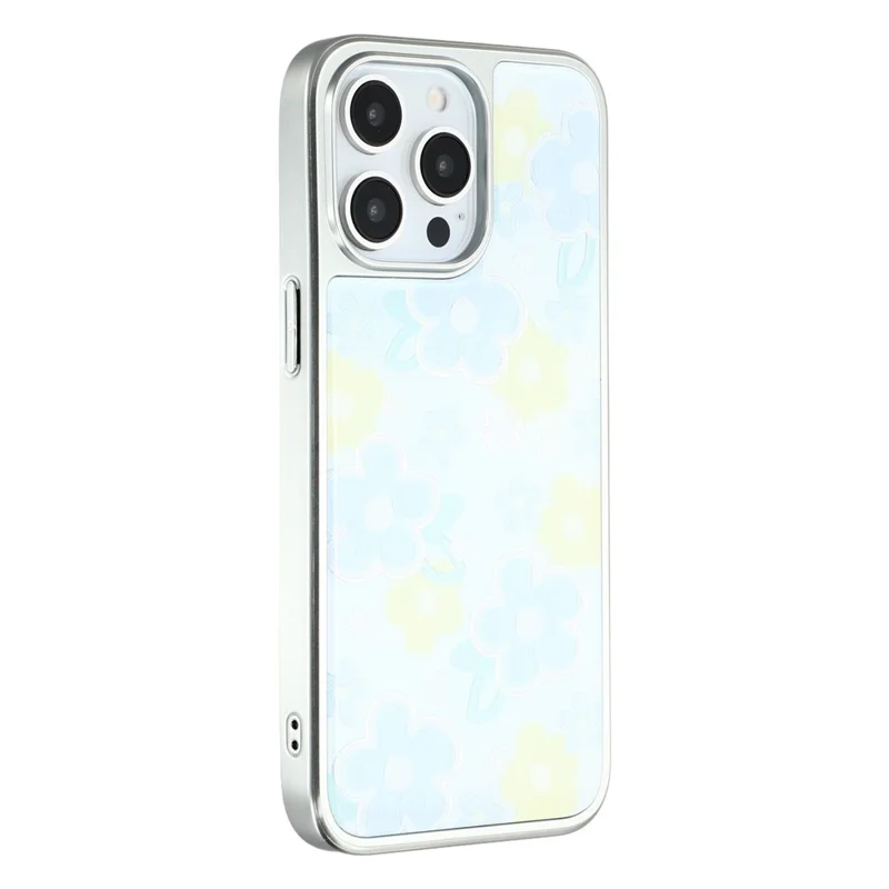 For iPhone 15 Pro Case Lacquered Epoxy Pattern TPU + Acrylic Phone Cover Large Camera Cutout - Flowers